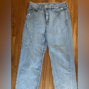 Old Navy Light Blue Flare Jeans with Daisy Embroidery